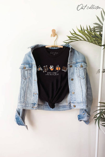 JUST A GIRL WHO LOVES FALL Black T-Shirt