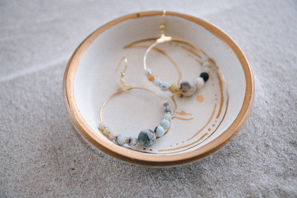 Private Label Genuine Gemstone and Gold-Plated Hoop Earring : Bamboo Agate