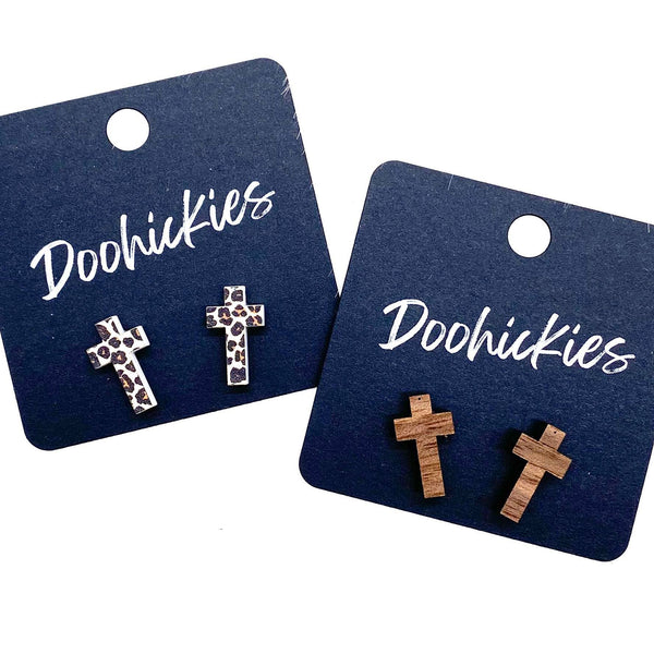 16mm Cross Studs - Easter Earrings: Leopard