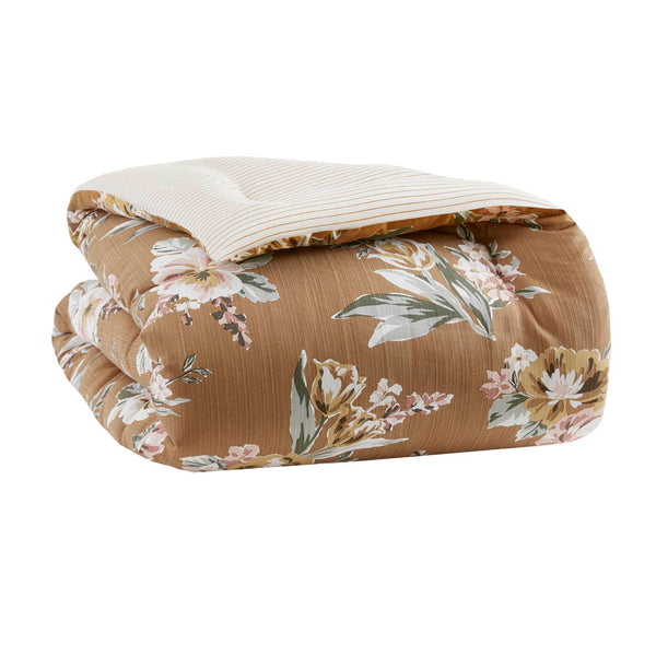 7 Piece Vintage Floral Comforter Set, Terracotta: Queen