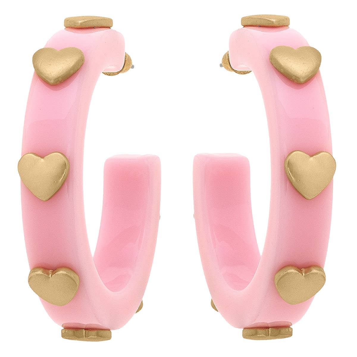 Pink Heart Resin Hoop Earrings