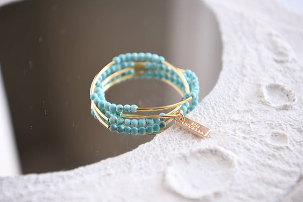 Gemstone and Gold Plated Triple Wrap Bracelets : Bamboo Agate