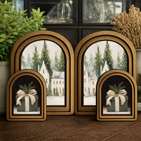 Layered Set Christmas Gift Canvas Art