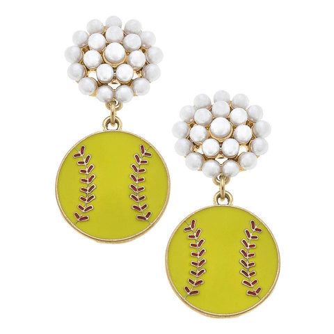 Softball Pearl Cluster Earrings