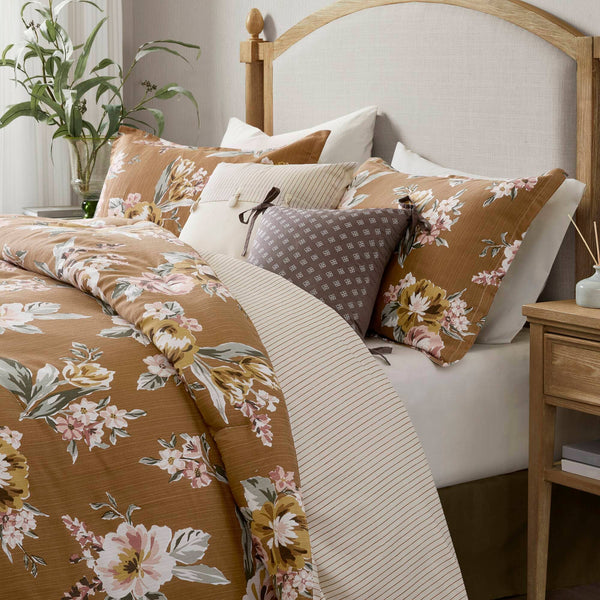 7 Piece Vintage Floral Comforter Set, Terracotta: Queen