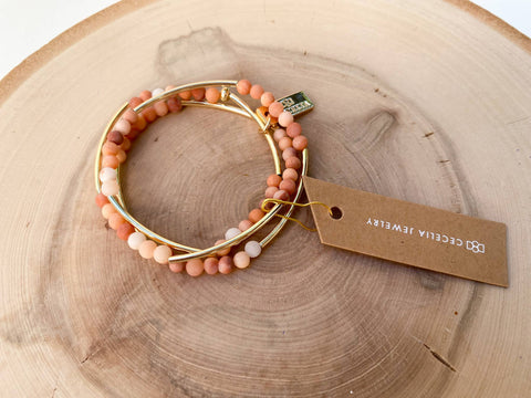 Peach Agate Triple Wrap Bracelet