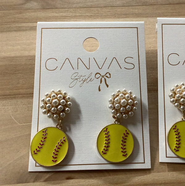 Softball Pearl Cluster Earrings