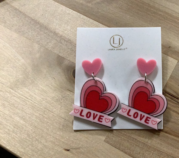 Pink Love Heart Earrings
