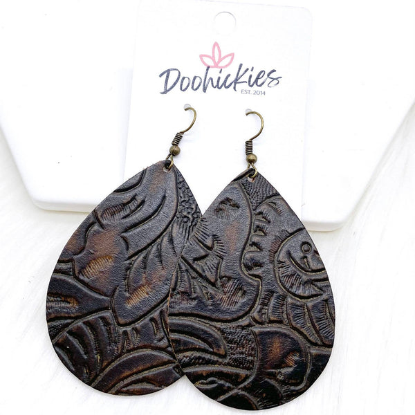 Cowgirl Swag Collection - Western Earrings: Burgundy Embossed / 1.5"