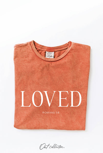 LOVED ROMANS 5:8 Graphic Top: ROSE