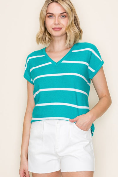 Lacy Striped V-Neck Top