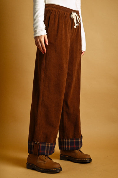 Paige Plaid Cuff Corduroy Pants