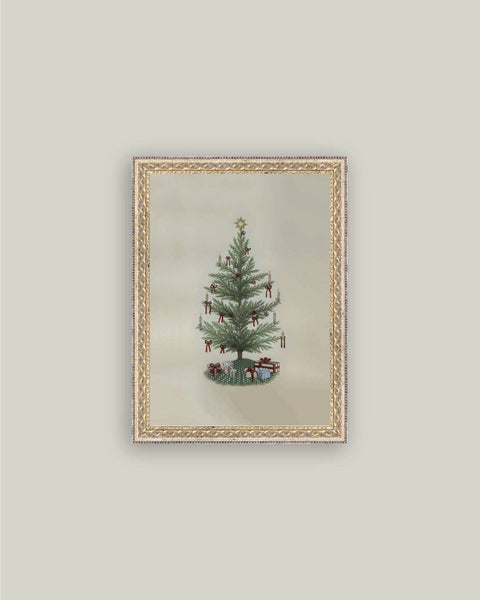 Vintage Tree with Bows Framed Antique Art: 12x16