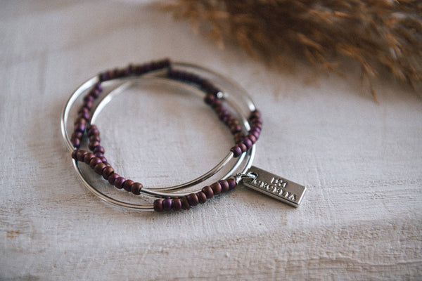 Gold or Silver Beaded Triple Wrap Bracelet : Gold & Matte Grey