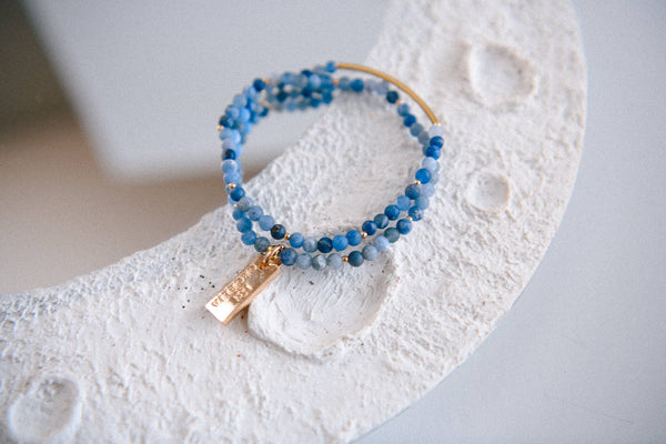 Genuine Gemstone and Gold Double Wrap Bracelet: Blue Sodalite