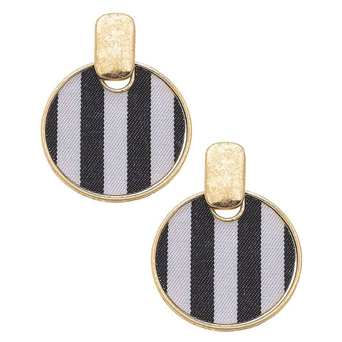 Black Cabana Stripes Disc Earrings