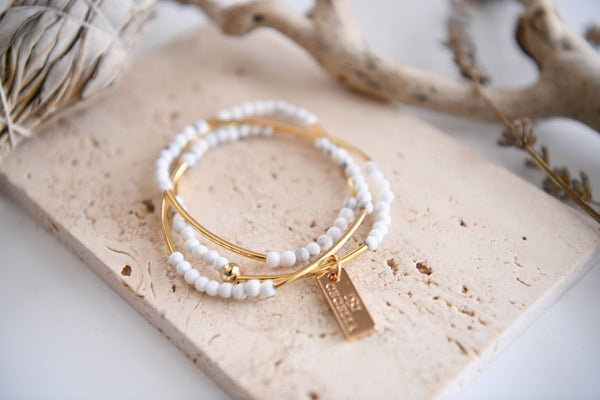 Gemstone and Gold Plated Triple Wrap Bracelets : Bamboo Agate