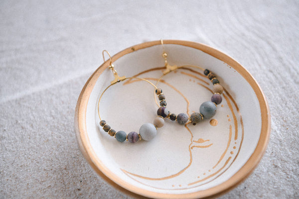 Private Label Genuine Gemstone and Gold-Plated Hoop Earring : Bamboo Agate