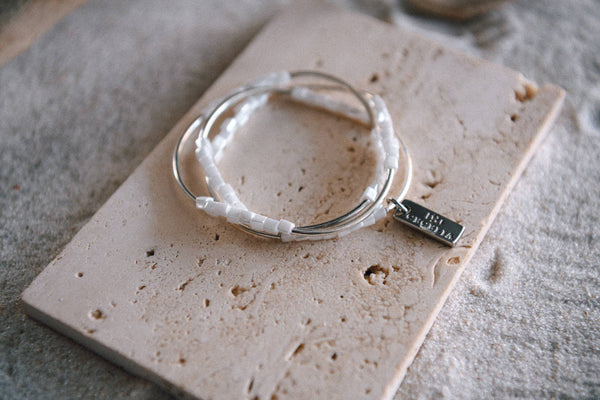 Gold or Silver Beaded Triple Wrap Bracelet : Silver & Black