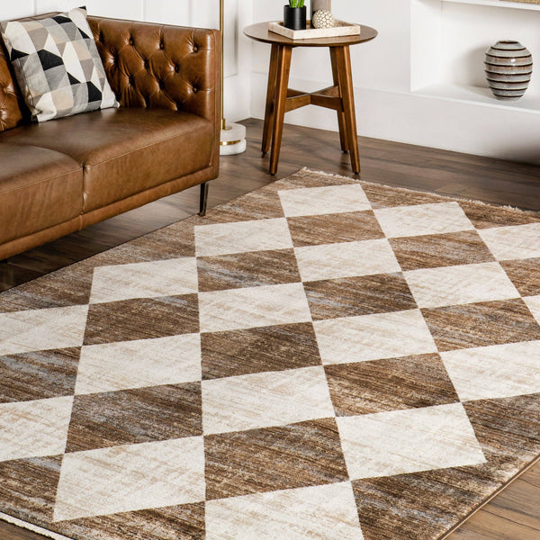 Meline Checkered Fringe Area Rug: Beige / Rectangle / 8' x 10' 2"