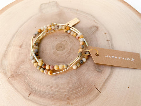 Crazy Lace Agate Triple Wrap Bracelet
