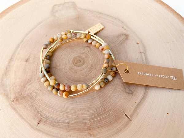 Peach Agate Triple Wrap Bracelet