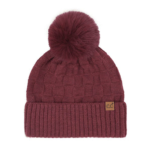 Burgundy Woven Checkered C.C Beanie