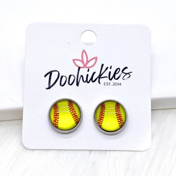 Glass Stone Softball Earrings