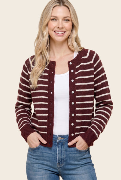Lauren Fuzzy Striped Sweater Cardigan