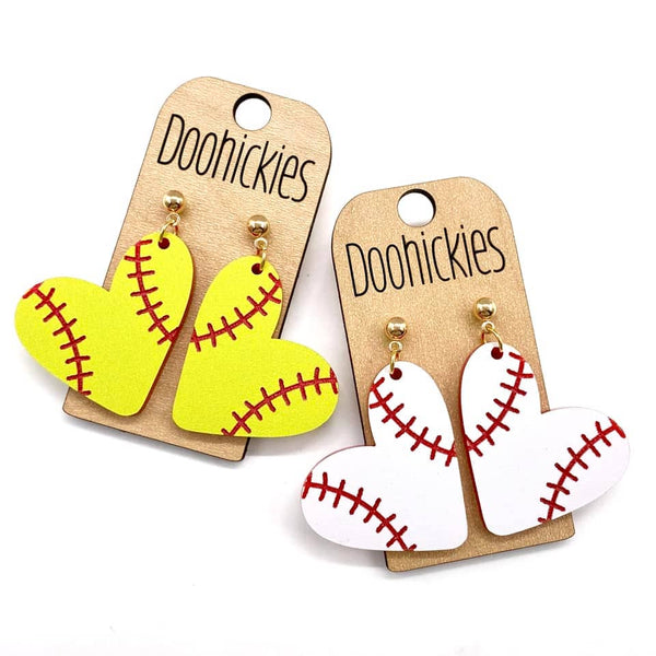 Softball Heart Dangle Earrings