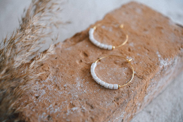 Private Label Stargaze Beaded Hoop Earrings : Ivory Wood
