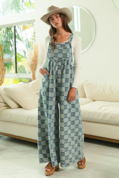 Jenna Denim Checker Overalls