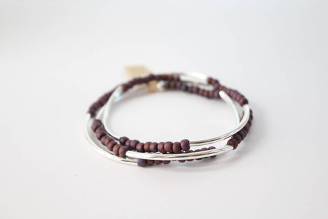 Silver & Mocha Triple Wrap Bracelet