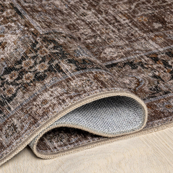 Bayberry Spill Proof Vintage Machine Washable Area Rug: Brown / 3' x 5'