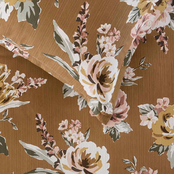 7 Piece Vintage Floral Comforter Set, Terracotta: Queen