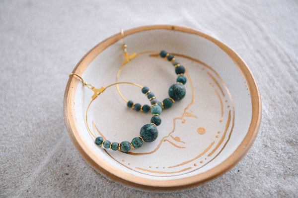 Private Label Genuine Gemstone and Gold-Plated Hoop Earring : Bamboo Agate