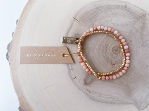 Peach Agate Double Wrap Bracelet