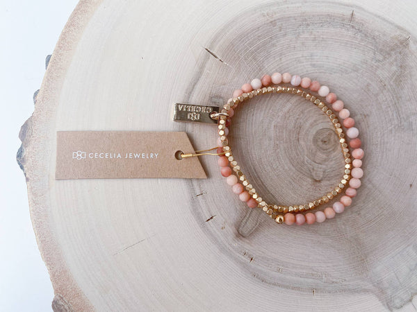 Pink Stone Double Wrap Bracelet