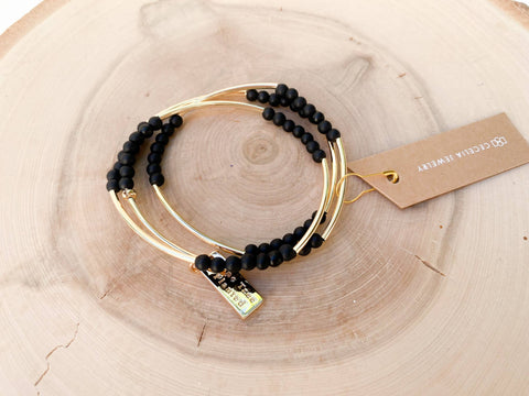 Black Agate Triple Wrap