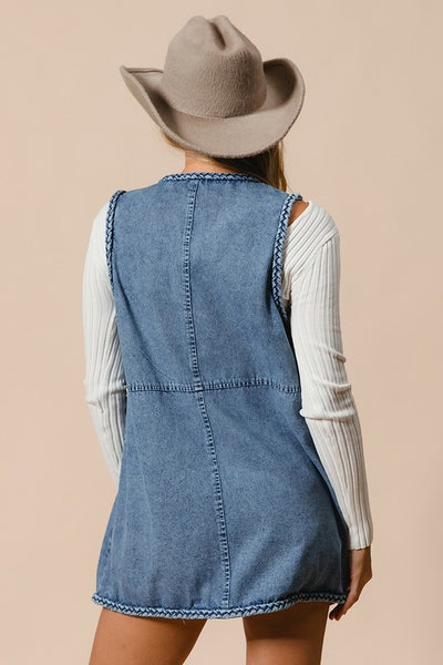 Braided Edge Washed Long Vest
