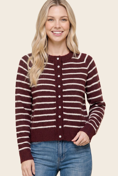 Lauren Fuzzy Striped Sweater Cardigan