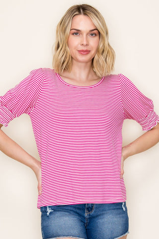 Jenny Smocked Hem Pinstriped Top