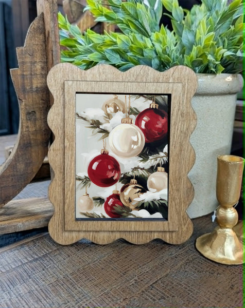 Scallop Red White Ornament Framed Canvas Art