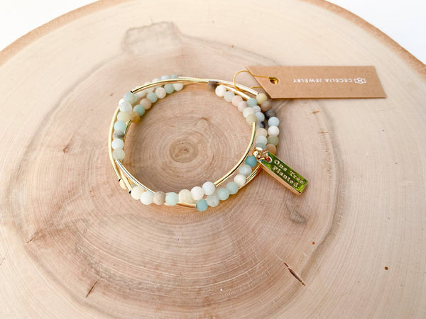 Peach Agate Triple Wrap Bracelet