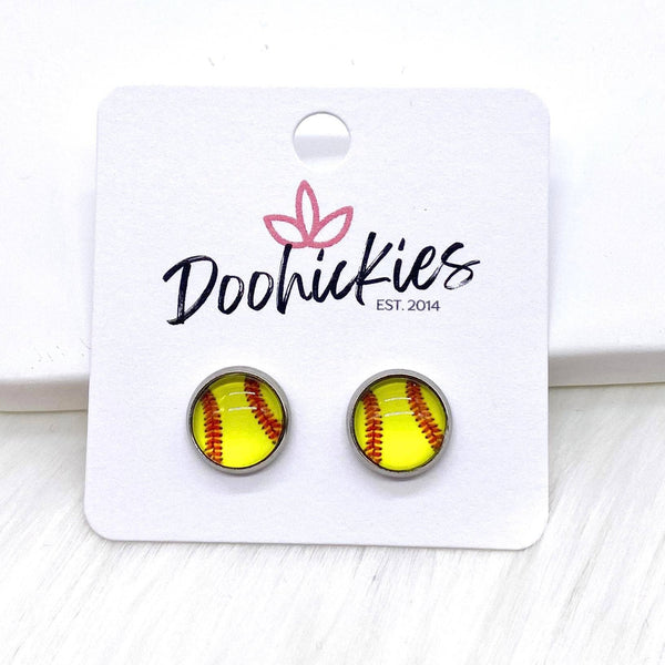 Glass Stone Softball Earrings
