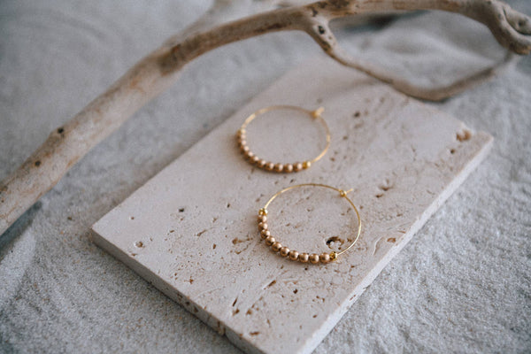 Private Label Stargaze Beaded Hoop Earrings : Ivory Wood
