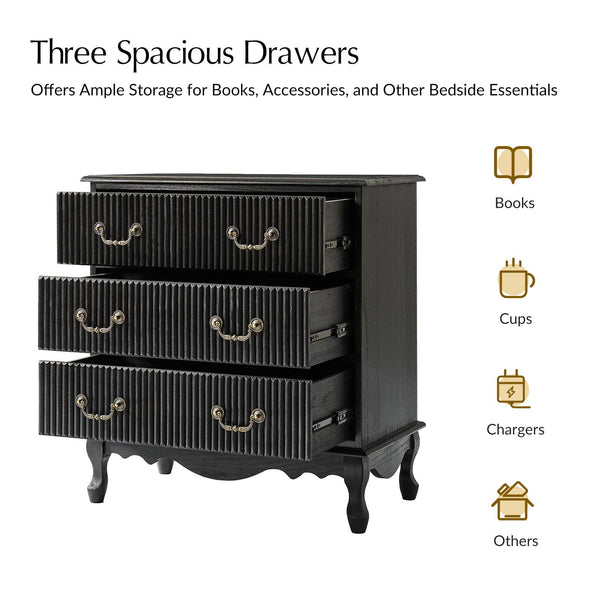 Cedar 3-Drawer Nightstand: Charcoal