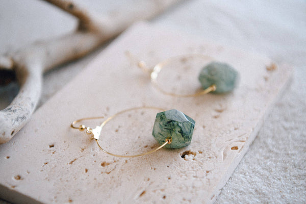 Gemstone Rock and Gold Plated Hoop Earring  (Copy): Labradorite