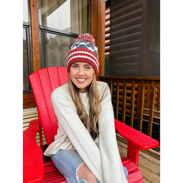 USA Flag Knit Pom Beanie