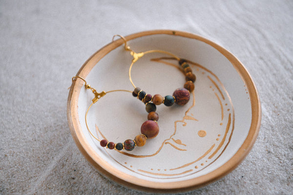 Private Label Genuine Gemstone and Gold-Plated Hoop Earring : Bamboo Agate